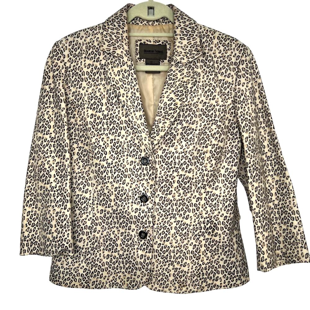 Brandon Thomas Size Large Cheetah Print Leather Collared Button Jacket